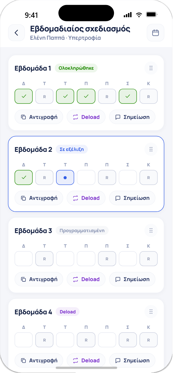 Εβδομαδιαίος σχεδιασμός προπονήσεων