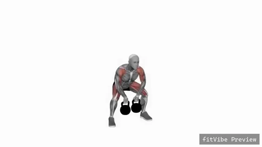 Οπτική επίδειξη της άσκησης Σούμο deadlift με kettlebell και τράβηγμα