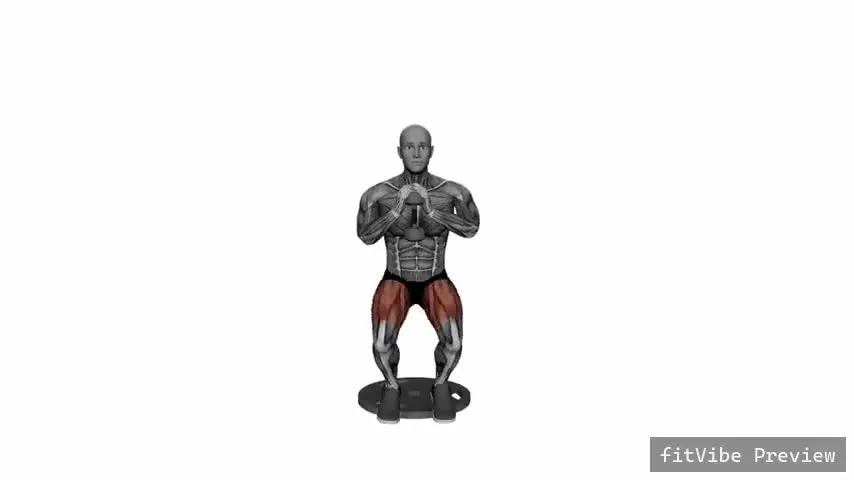 Οπτική επίδειξη της άσκησης Goblet Squat με Στενή Στάση και Ρύθμιση των Πτερνών