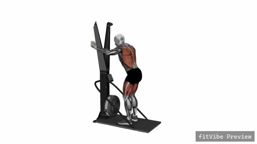 Οπτική επίδειξη της άσκησης Squat σκιέρ με πλατύ έλξη σε όρθια θέση